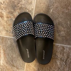 Black rhinestone slides